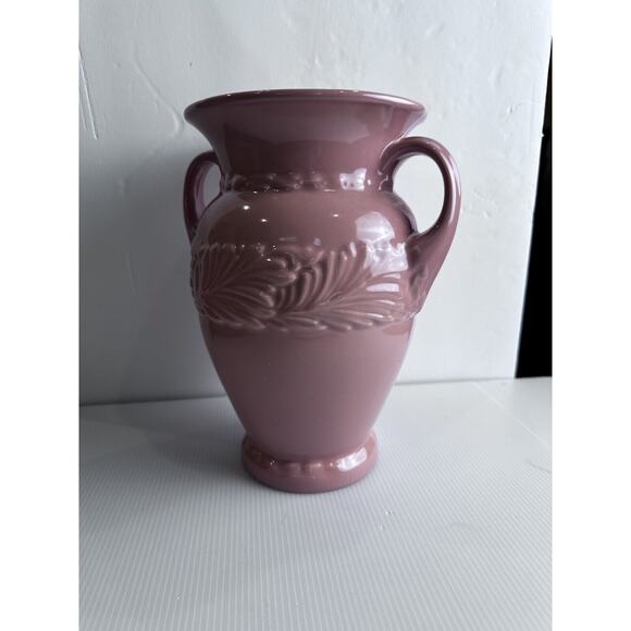 BEAUTIFUL VINTAGE ABINGDON ART POTTERY 153 ACANTHUS LEAF PINK WITH HANDLES VASE! - Picture 10 of 16